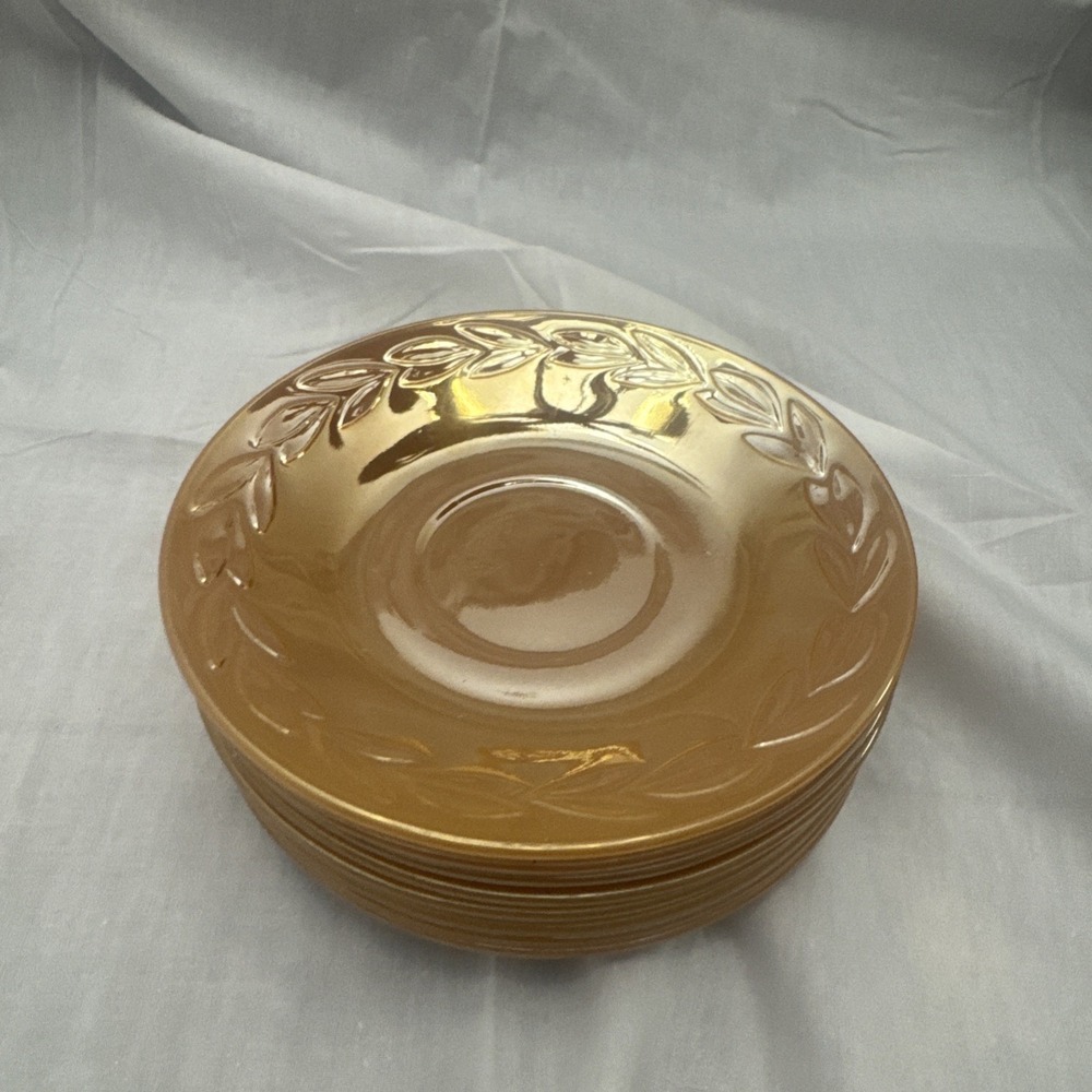 Anchor Hocking Fire King LAUREL PEACH LUSTRE 8 Teacup‎ Plates Vintage